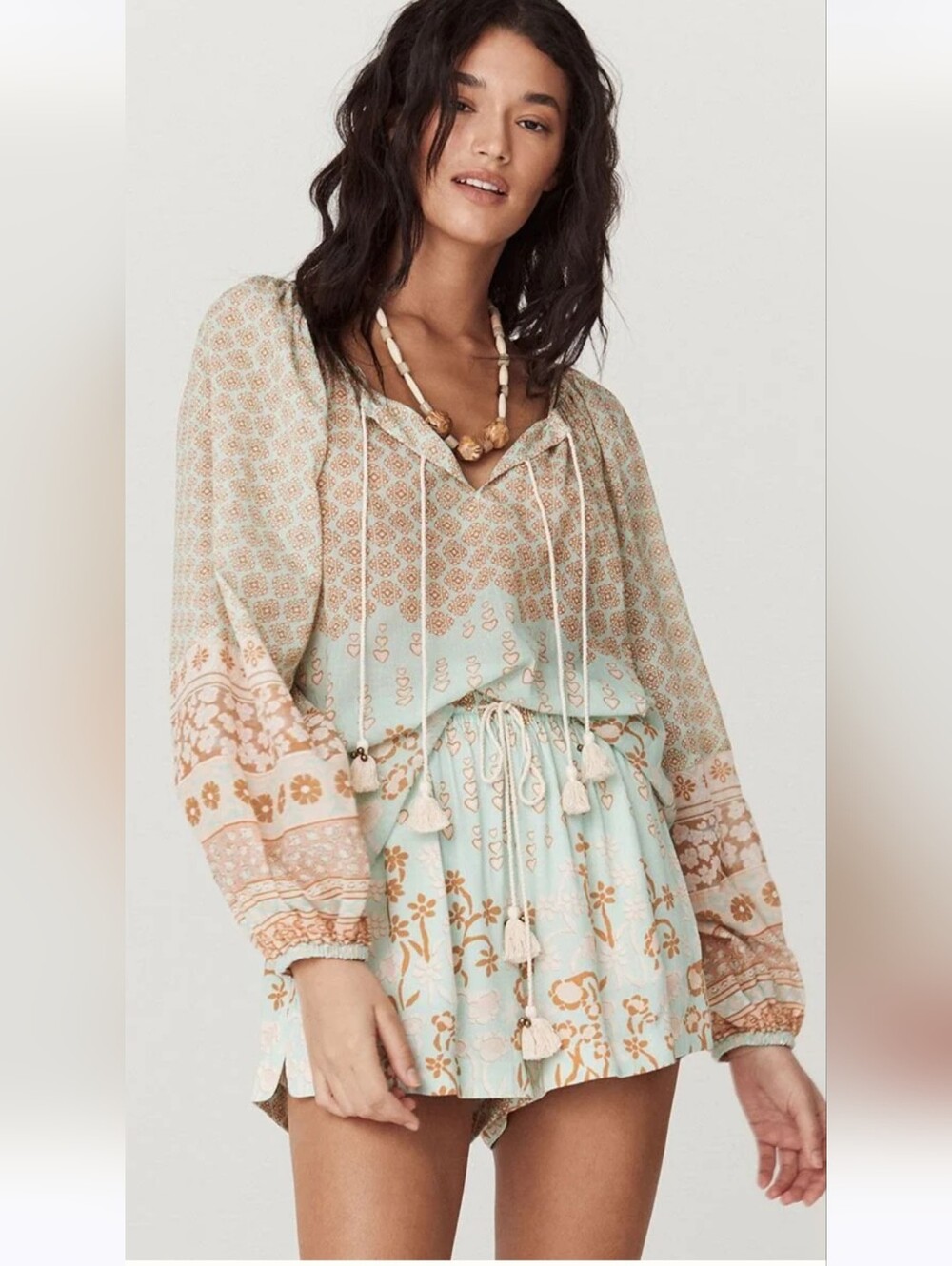 Spell Sweet Nothings Blouse Peppermint Organic Cotton Boho Tassel Top